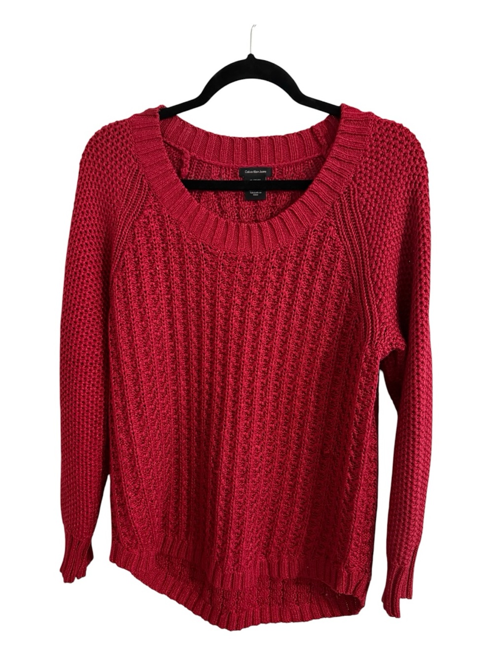 Calvin Klein Jeans Red Knit Sweater Women XL Cozy Crewneck Pullover